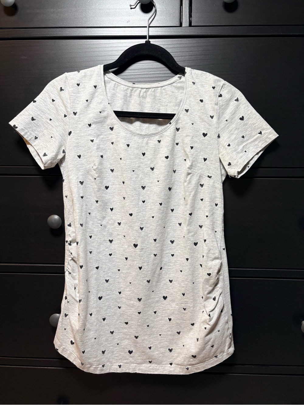 H&M Light Gray Tee with Black Hearts